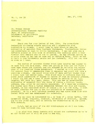 Letters from Don Crabtree to Thomas Roy Hester