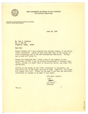 Letter from Thomas Roy Hester to Don Crabtree
