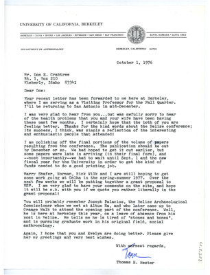Letter from Thomas Roy Hester to Don Crabtree