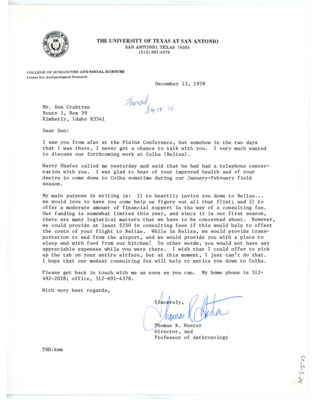 Letter from Thomas Roy Hester to Don Crabtree