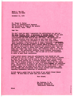 Letter from Don Crabtree to Thomas Roy Hester