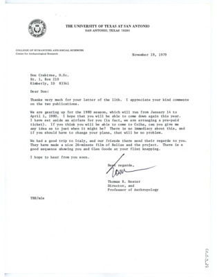 Letter from Thomas Roy Hester to Don Crabtree