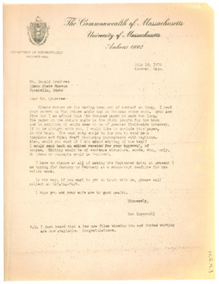 Letter from Dan Ingersoll to Don Crabtree