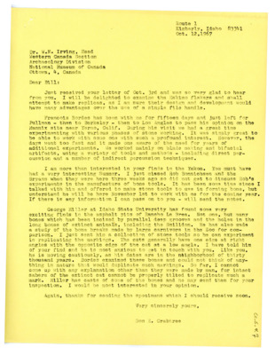 Letter from Don Crabtree to Bill Irving