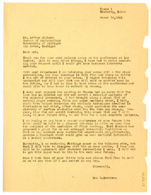 Letter from Don Crabtree to Arthur J. Jelinek