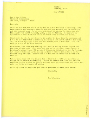 Letter from Don Crabtree to Arthur J. Jelinek