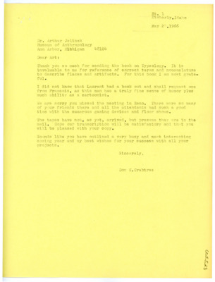 Letter from Don Crabtree to Arthur J. Jelinek