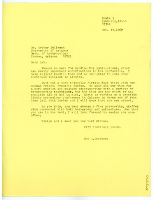 Letter from Don Crabtree to Arthur J. Jelinek