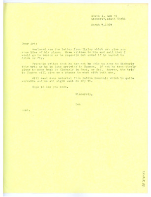 Letter from Don Crabtree to Arthur J. Jelinek