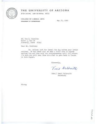 Letter from Vearl Galbraith to Don Crabtree