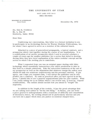Letter from Jesse D. Jennings to Don Crabtree