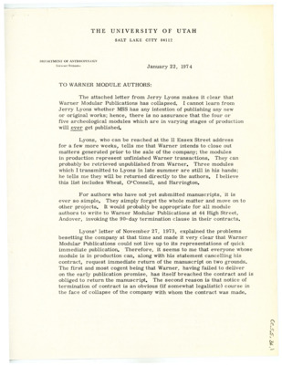 Letter from Jesse D. Jennings to Don Crabtree