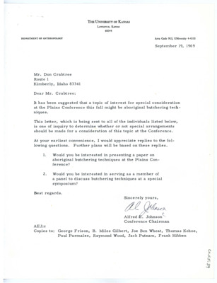 Letter from Alfred E. Johnson to Don Crabtree
