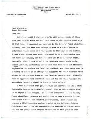 Letter from Fletcher Jolly III to Carl Alexander Don Crabtree
