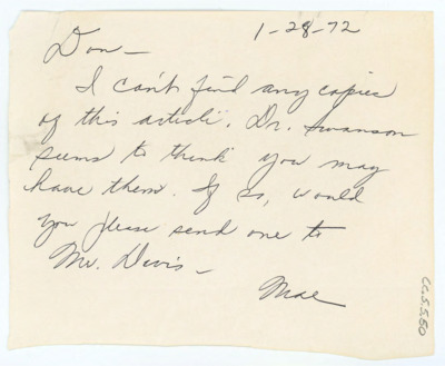 Handwritten note from Mae Jones to Don Crabtree