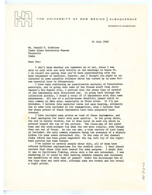 First page of a letter from Jim Judge to Don Crabtree