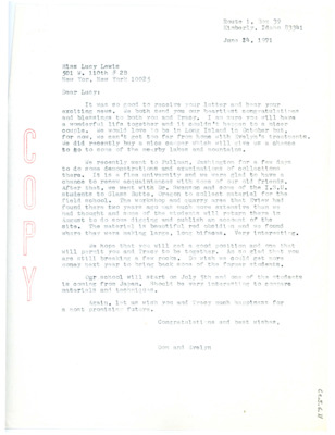 Letter from Don and Evelyn Crabtree to Lucille "Lucy" G. Lewis