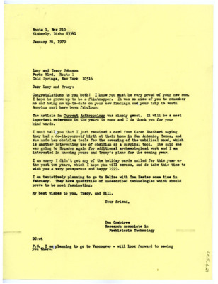 Letter from Don Crabtree to Lucille "Lucy" G. Lewis
