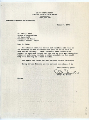 Letter from Darryl Maddox to Paul Katz