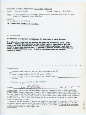 Manuscript Evaluation done by Donald Crabtree