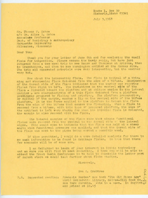 Letter from Donald Crabtree to Thomas Kehoe