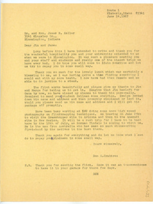 Letter from Donald Crabtree to James and Jane Kellar