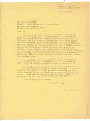 Letter from Donald Crabtree to James Kellar