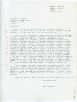 Letter from Donald Crabtree to Roger Kelly