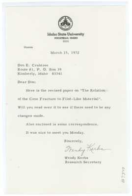 Letter from Wendy Kerbs to Donald Crabtree