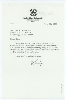 Letter from Wendy Kerbs to Donald Crabtree