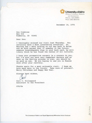 Letter from Carl Kiilsgaard to Donald Crabtree