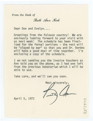Letter from Ruth Ann Kirk to Donald Crabtree