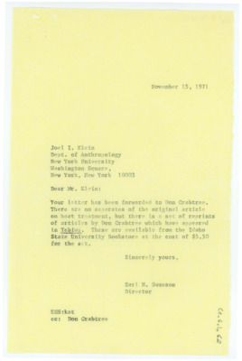 Letter from Earl Swanson to Joel Klein
