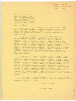 Letter from Donald Crabtree to Joel Klein