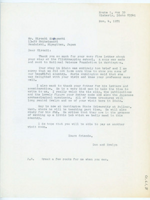 Letter from Donald Crabtree to Hiroaki Kobayashi