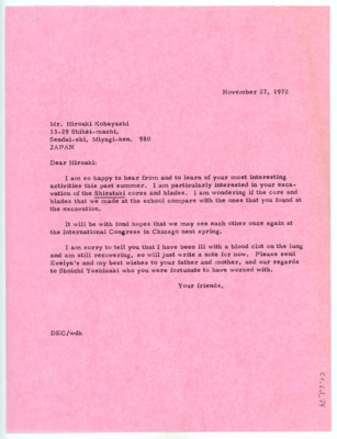 Letter from Donald Crabtree to Hiroaki Kobayashi
