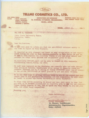 Letter from Hiromi Kobayashi to Donald Crabtree