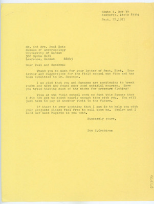 Letter from Donald Crabtree to Paul Katz