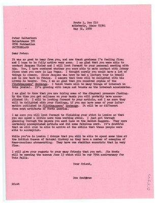 Letter from Donald Crabtree to Peter Kelterborn