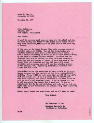 Letter from Donald Crabtree to Peter Kelterborn