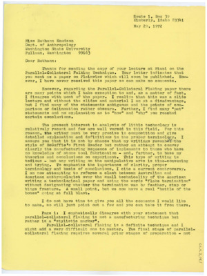 Letter from Donald Crabtree to Ruthann Knudson
