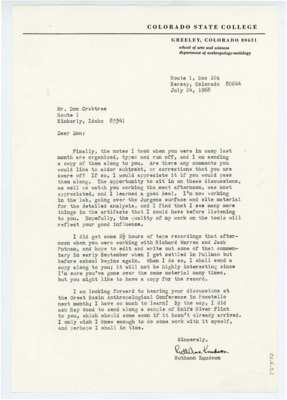 Letter from Ruthann Knudson to Donald Crabtree