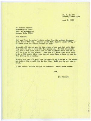 Letter from Evelyn Crabtree to Ruthann Knudson