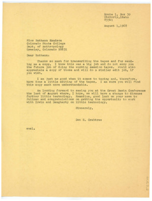 Letter from Donald Crabtree to Ruthann Knudson