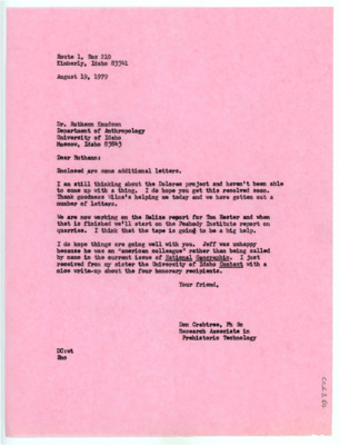 Letter from Donald Crabtree to Ruthann Knudson