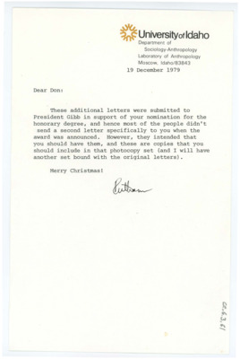 Letter from Ruthann Knudson to Donald Crabtree