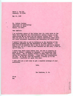 Letter from Donald Crabtree to Ruthann Knudson