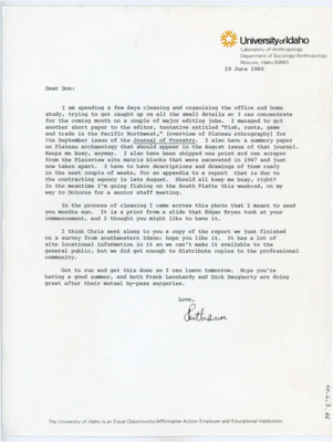 Letter from Donald Crabtree to Ruthann Knudson