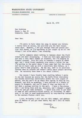 Letter from Ruthann Knudson to Donald Crabtree