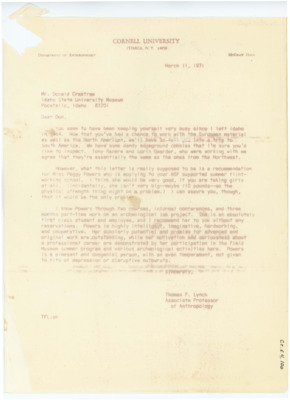 Letter from Thomas Lynch to Donald Crabtree